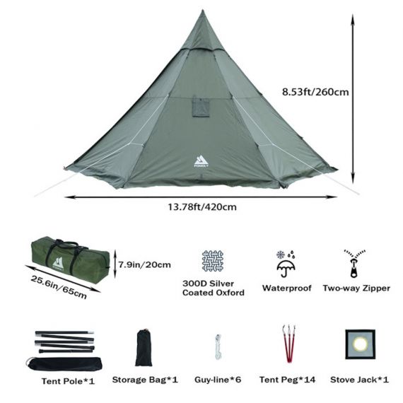 Палатка Pomoly HEX Plus Тipi Wood Stove Tent, Green, Цвет: Green, изображение 2
