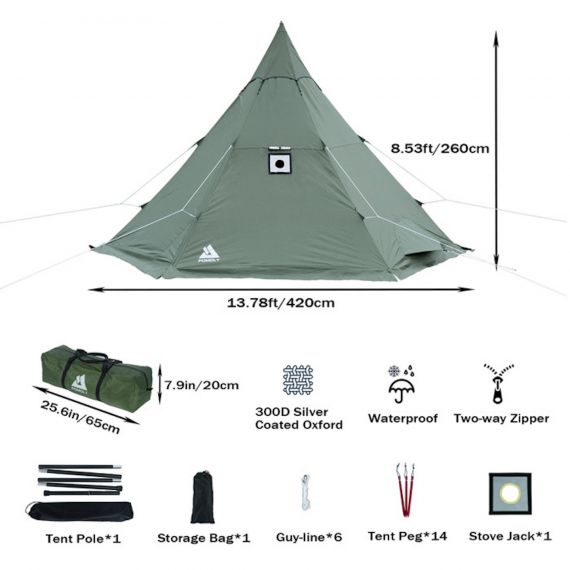 Палатка Pomoly Manta Тipi Wood Stove Tent, Green, Цвет: Green, изображение 2 - MyBiggame Палатка Pomoly Manta Тipi Wood Stove Tent, Green, Цвет: Green, изображение 2