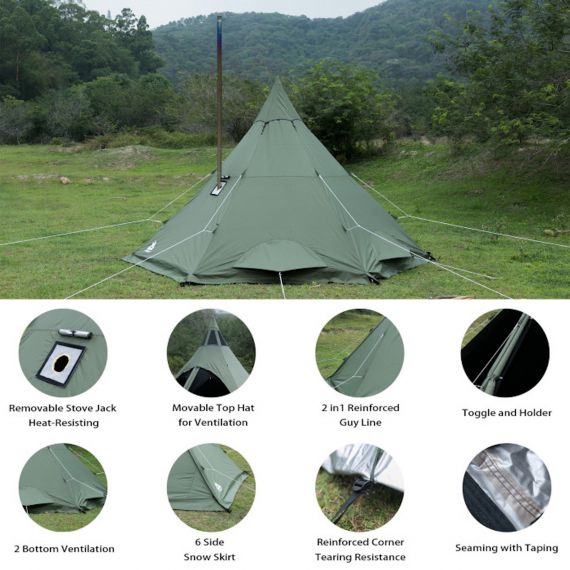 Палатка Pomoly Manta Тipi Wood Stove Tent, Green, Цвет: Green, изображение 3 - MyBiggame Палатка Pomoly Manta Тipi Wood Stove Tent, Green, Цвет: Green, изображение 3