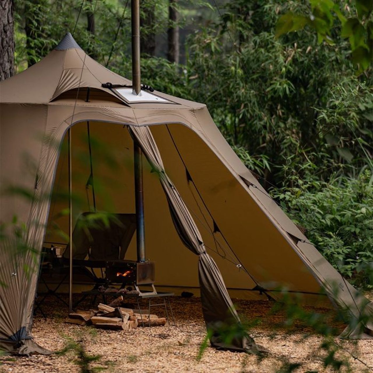 Туристичекская палатка Pomoly Circle 6 Wood Stove Tent, Sunset Yellow под  походную печь для туризма, кемпинга, охоты, рыбалки купить в MyBiggame