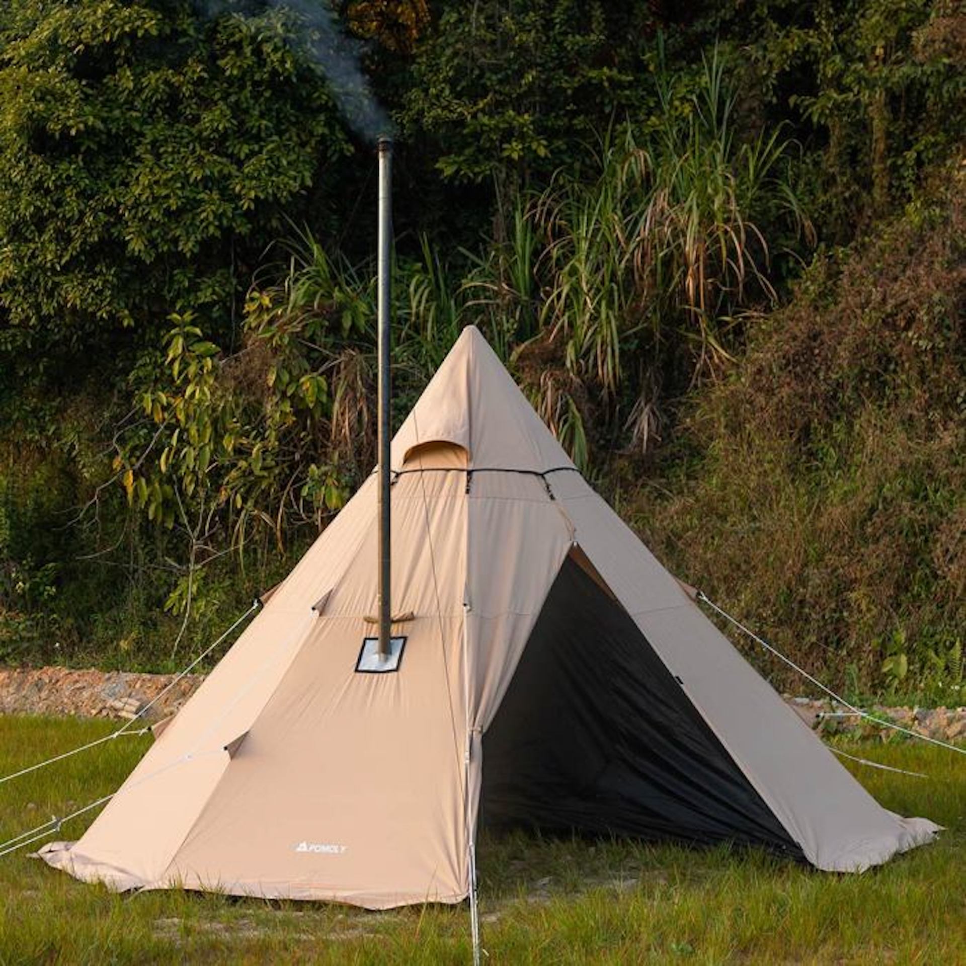 Туристическая палатка 4 сезона Pomoly Yarn Octa Canvas Тipi Wood Stove Tent,  Khaki с печкой для похода, бушкрафта, кемпинга купить в MyBiggame